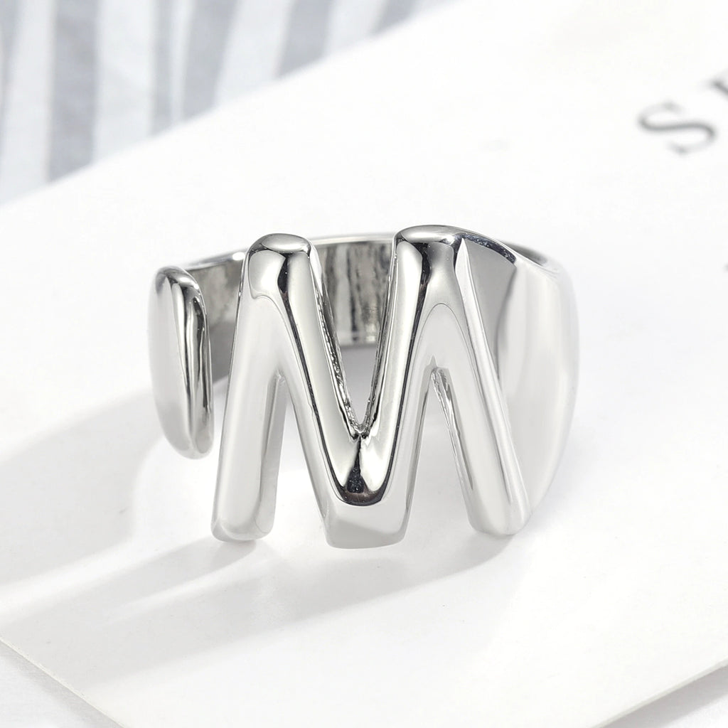 A to Z Chunky Initials Ring in Silver Plating, customizable with your chosen letter. Bold and stylish statement piece for any occasion.