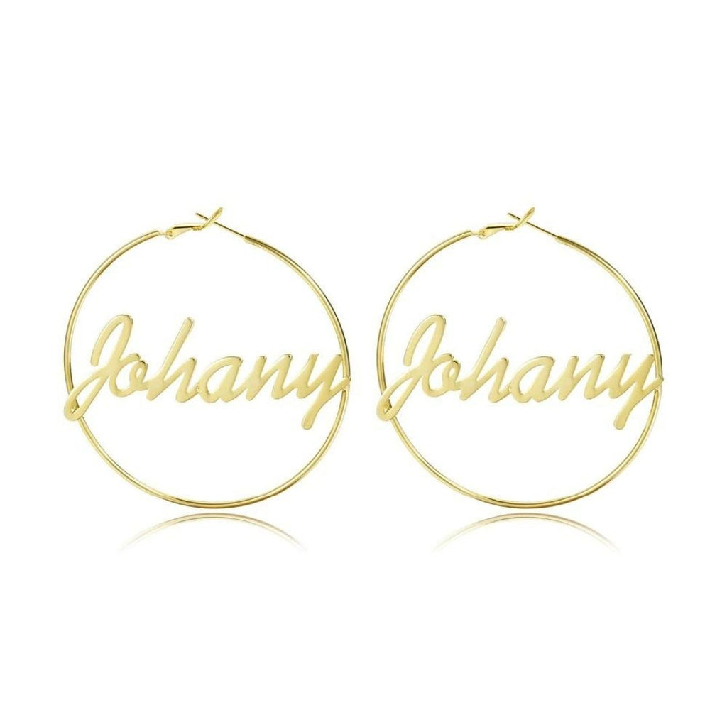 Personalized hoop earrings with custom name.