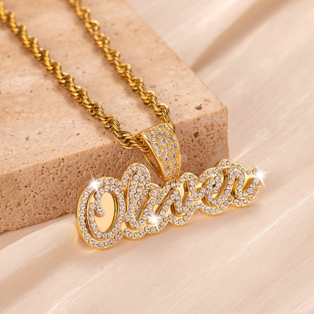 Blinged Out Name Pendant with dazzling crystals