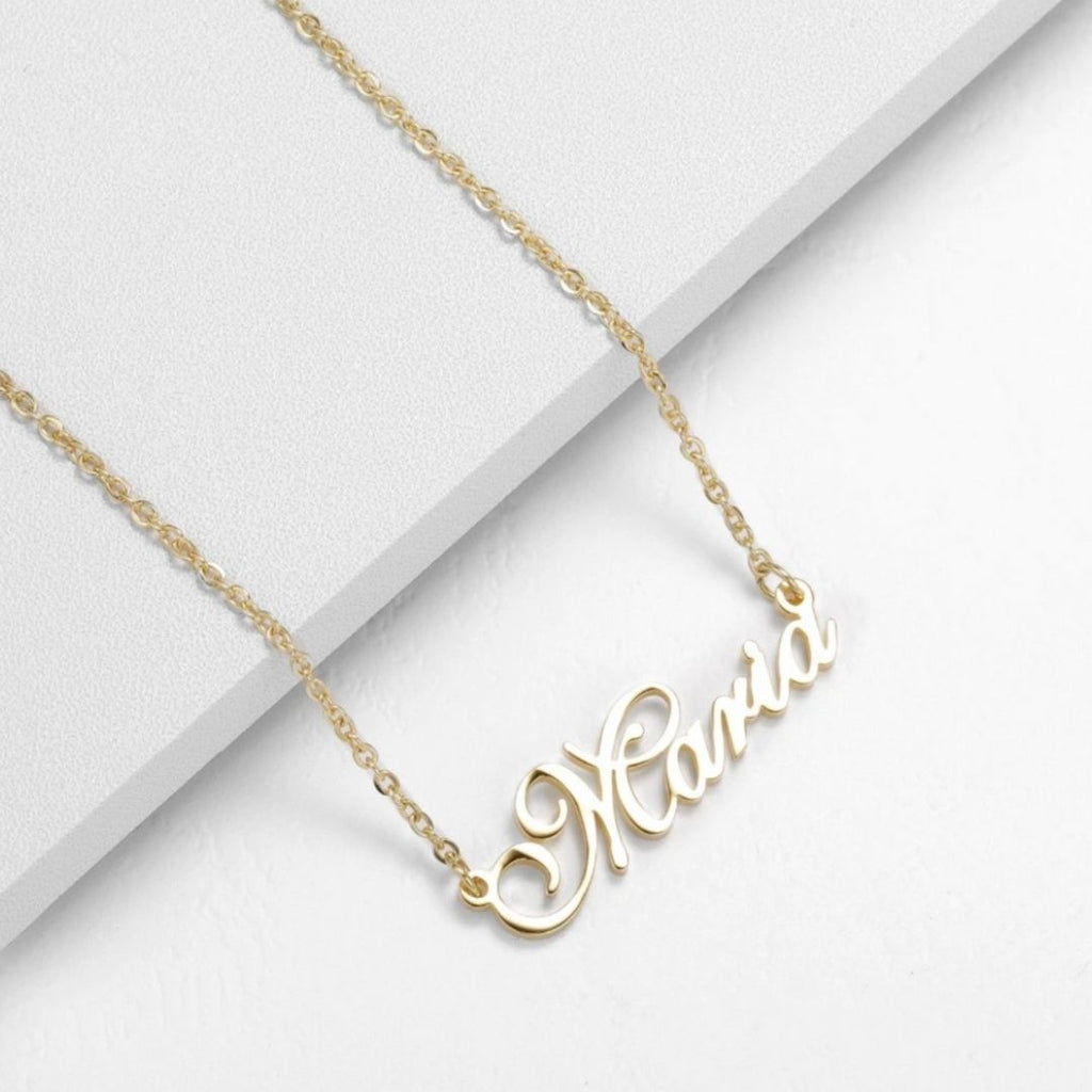 Handcrafted name pendant necklace with delicate chain